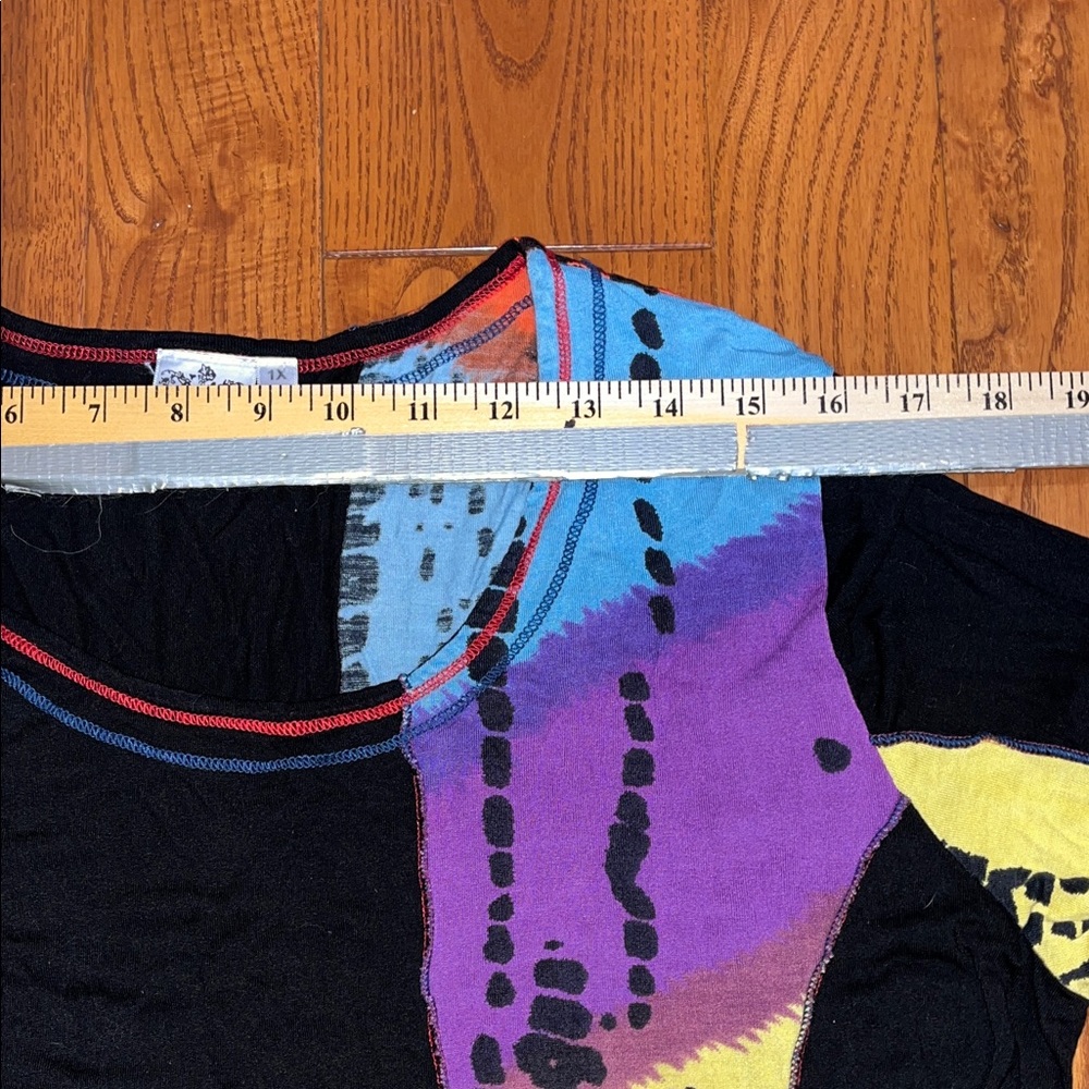 Parsley & Sage Black Tunic with Orange purple yellow and Blue Patchwork women 1X - Picture 11 of 12